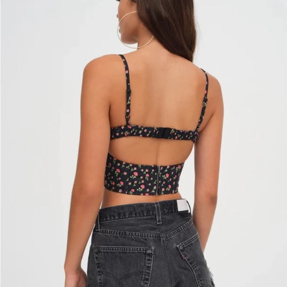 For Love and Lemons Camille Top Black Floral Crop Corset Flowers Roses Frills - Picture 4 of 14